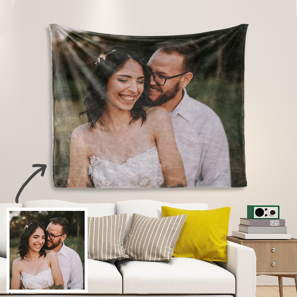 Custom Family Photo Tapestry Short Plush Wall Decor Hanging Painting - faceonboxer