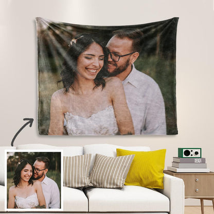 Custom Family Photo Tapestry Short Plush Wall Decor Hanging Painting - faceonboxer