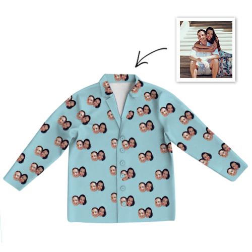 Custom Photo Pajamas Photo Long Sleeve Pajamas Sleepwear Gifts Ideas Nightwear Shirts Unisex-Top Only
