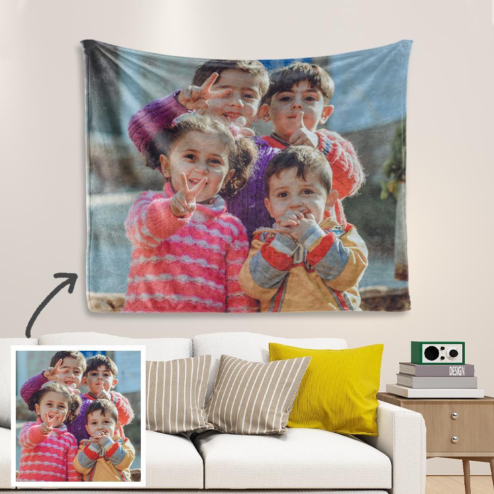 Custom Family Photo Tapestry Short Plush Wall Decor Hanging Painting - faceonboxer