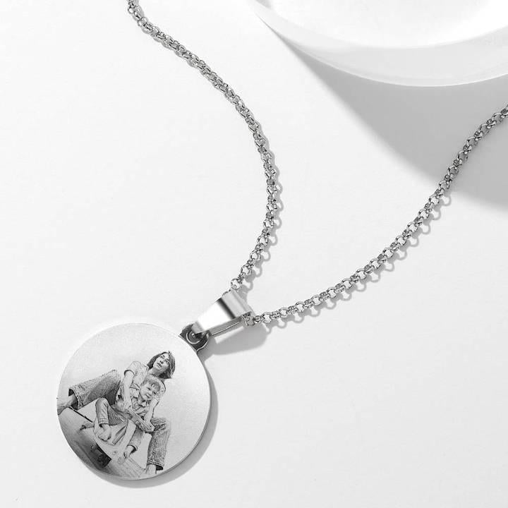 Women's Round Photo Necklace Stainless Steel - faceonboxer