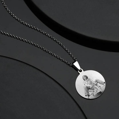 Women's Round Photo Necklace Stainless Steel - faceonboxer