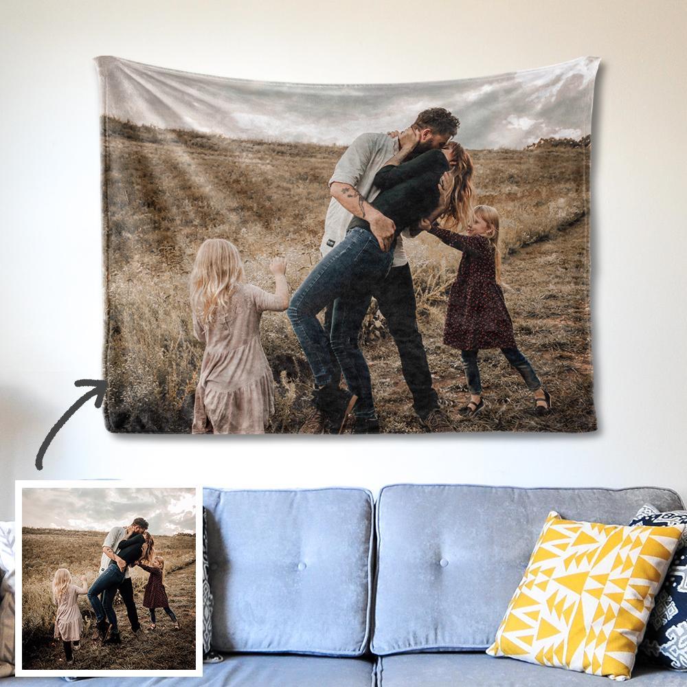 Custom Family Photo Tapestry Short Plush Wall Decor Hanging Painting - faceonboxer