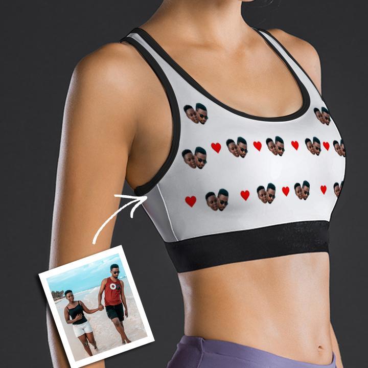 Custom Face Sports Bra With Heart Couples