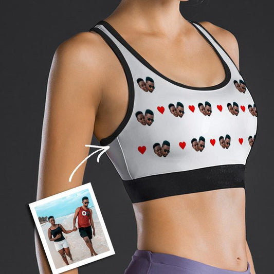 Custom Face Sports Bra With Heart Couples