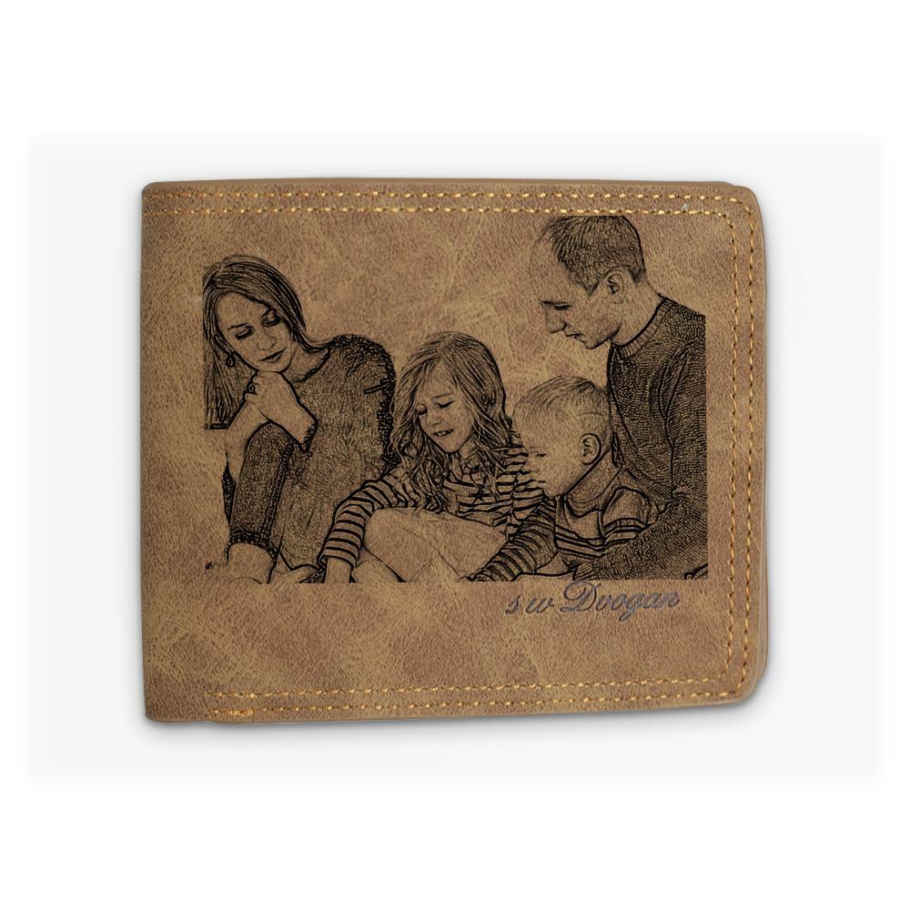 Men's Bifold Short Custom Photo Wallet Light Coffee - faceonboxer