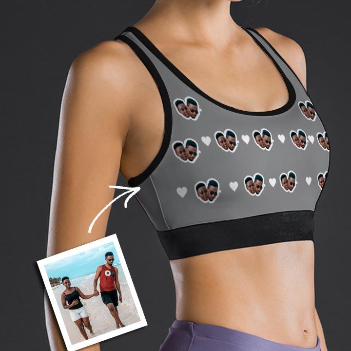 Custom Face Sports Bra With Heart Couples