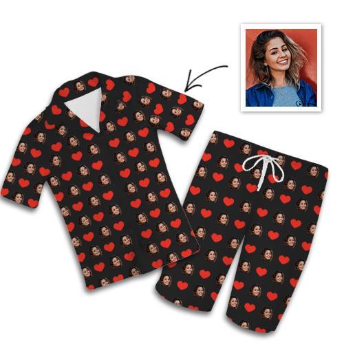 Custom Photo Pajamas Short Sleeved Pajamas , Home Wear , Gifts For Couples Hearts Unisex