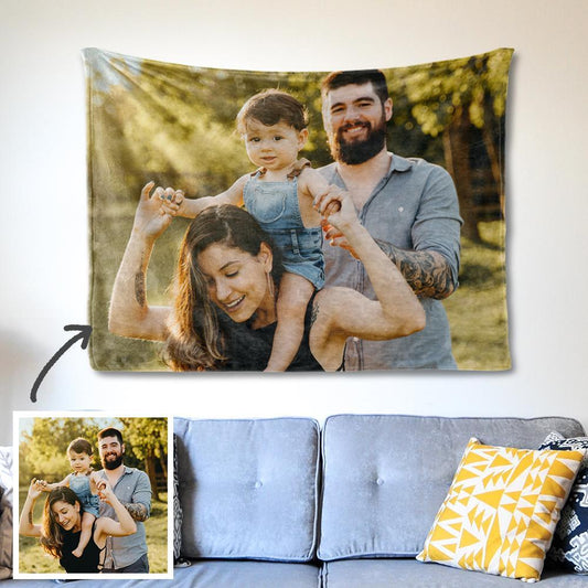 Custom Family Photo Tapestry Short Plush Wall Decor Hanging Painting - faceonboxer