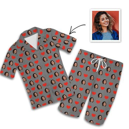 Custom Photo Pajamas Short Sleeved Pajamas , Home Wear , Gifts For Couples Hearts Unisex