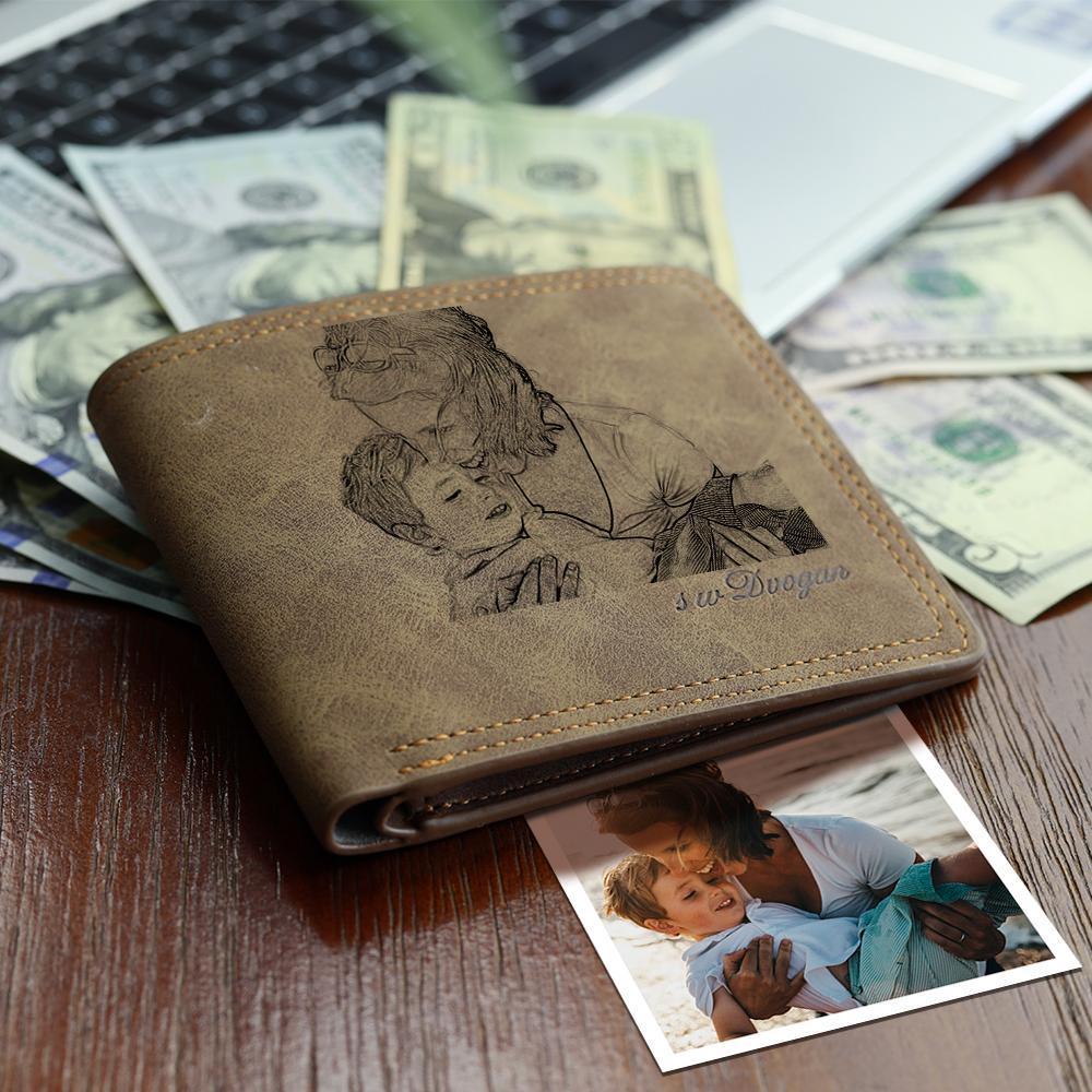 Men's Bifold Short Custom Photo Wallet Light Coffee - faceonboxer