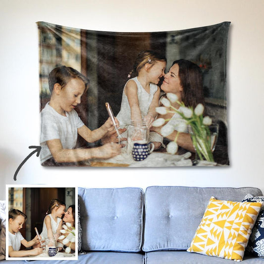 Custom Family Photo Tapestry Short Plush Wall Decor Hanging Painting - faceonboxer