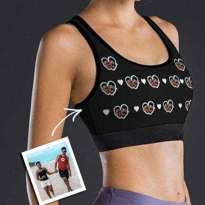 Custom Face Sports Bra With Heart Couples