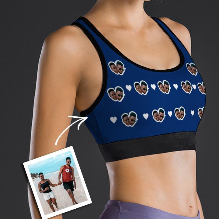 Custom Face Sports Bra With Heart Couples