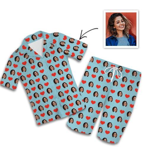Custom Photo Pajamas Short Sleeved Pajamas , Home Wear , Gifts For Couples Hearts Unisex