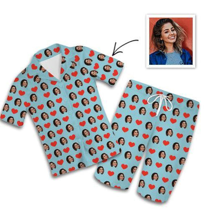 Custom Photo Pajamas Short Sleeved Pajamas , Home Wear , Gifts For Couples Hearts Unisex