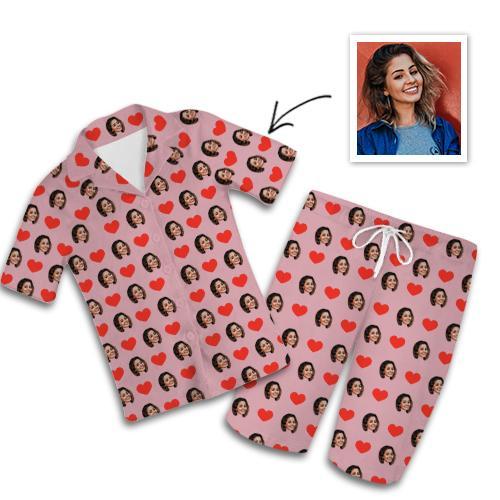 Custom Photo Pajamas Short Sleeved Pajamas , Home Wear , Gifts For Couples Hearts Unisex