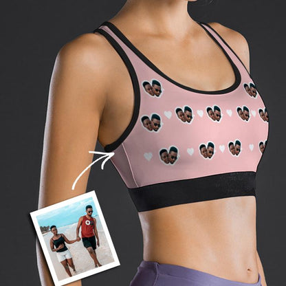 Custom Face Sports Bra With Heart Couples