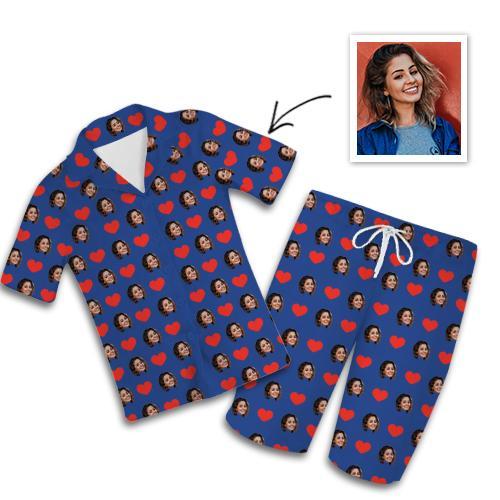 Custom Photo Pajamas Short Sleeved Pajamas , Home Wear , Gifts For Couples Hearts Unisex