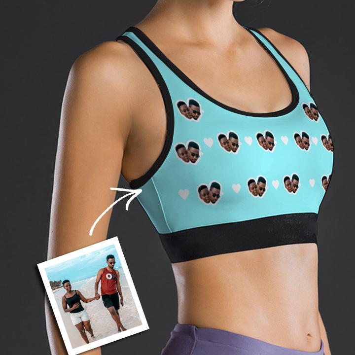 Custom Face Sports Bra With Heart Couples