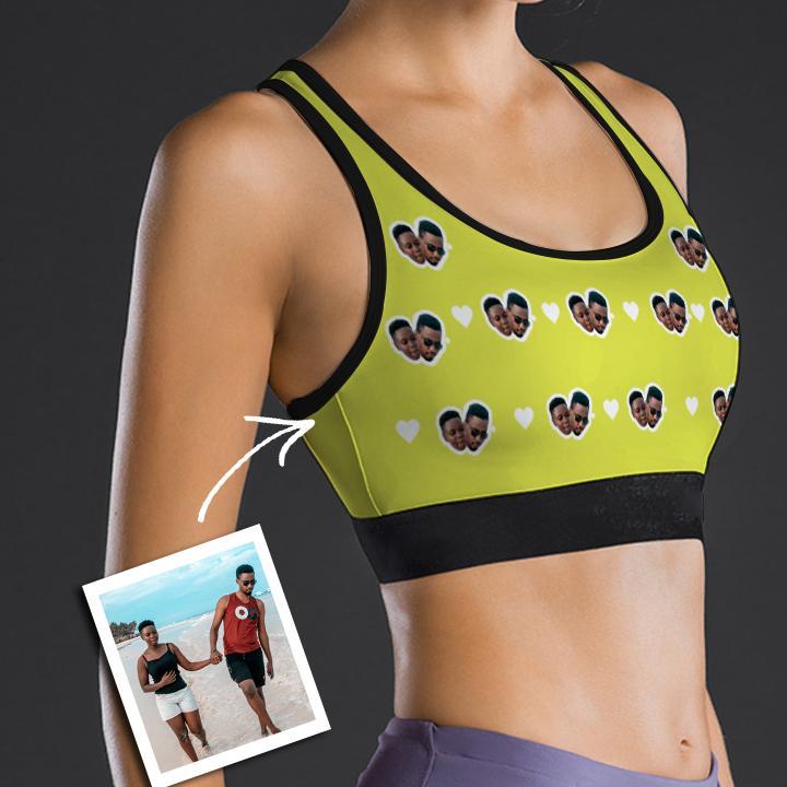 Custom Face Sports Bra With Heart Couples