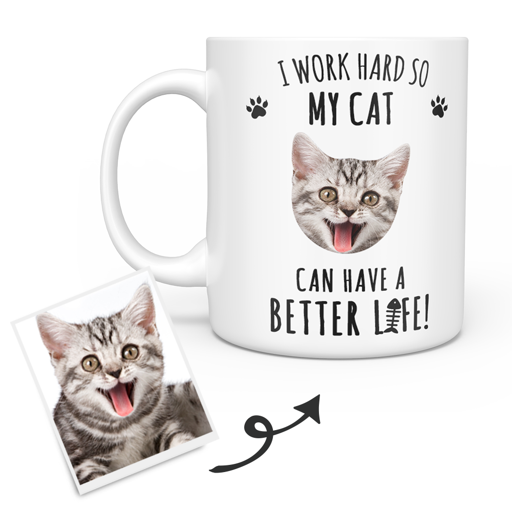 White Personalized Cat Face Mug - faceonboxer