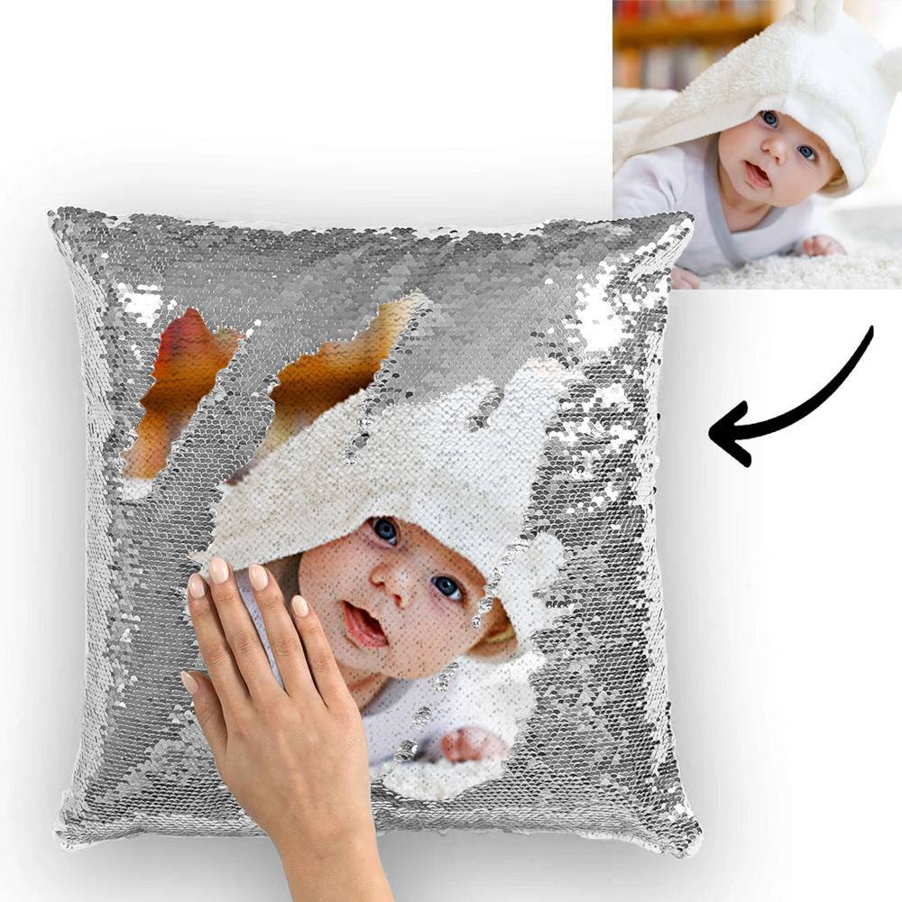 Custom Baby Photo Magic Sequins Pillow Multicolor Shiny Mermaid Pillow 15.75"*15.75" - faceonboxer