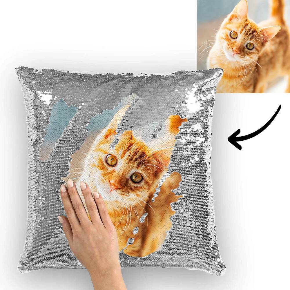 Custom Cute Dog Photo Magic Sequins Pillow Multicolor Shiny 15.75"*15.75" - faceonboxer