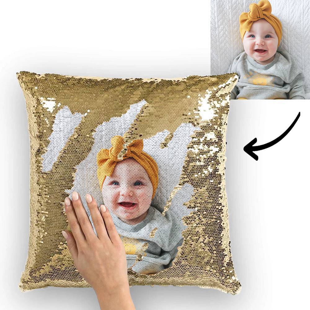 Custom Baby Photo Magic Sequins Pillow Multicolor Shiny Mermaid Pillow 15.75"*15.75" - faceonboxer