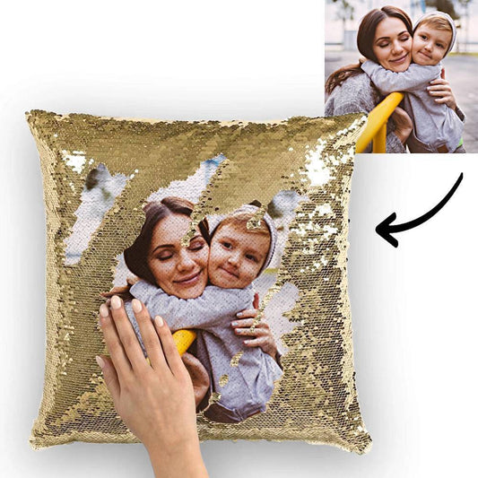 Custom Family Photo Magic Sequins Pillow Multicolor Shiny 15.75"*15.75" - faceonboxer
