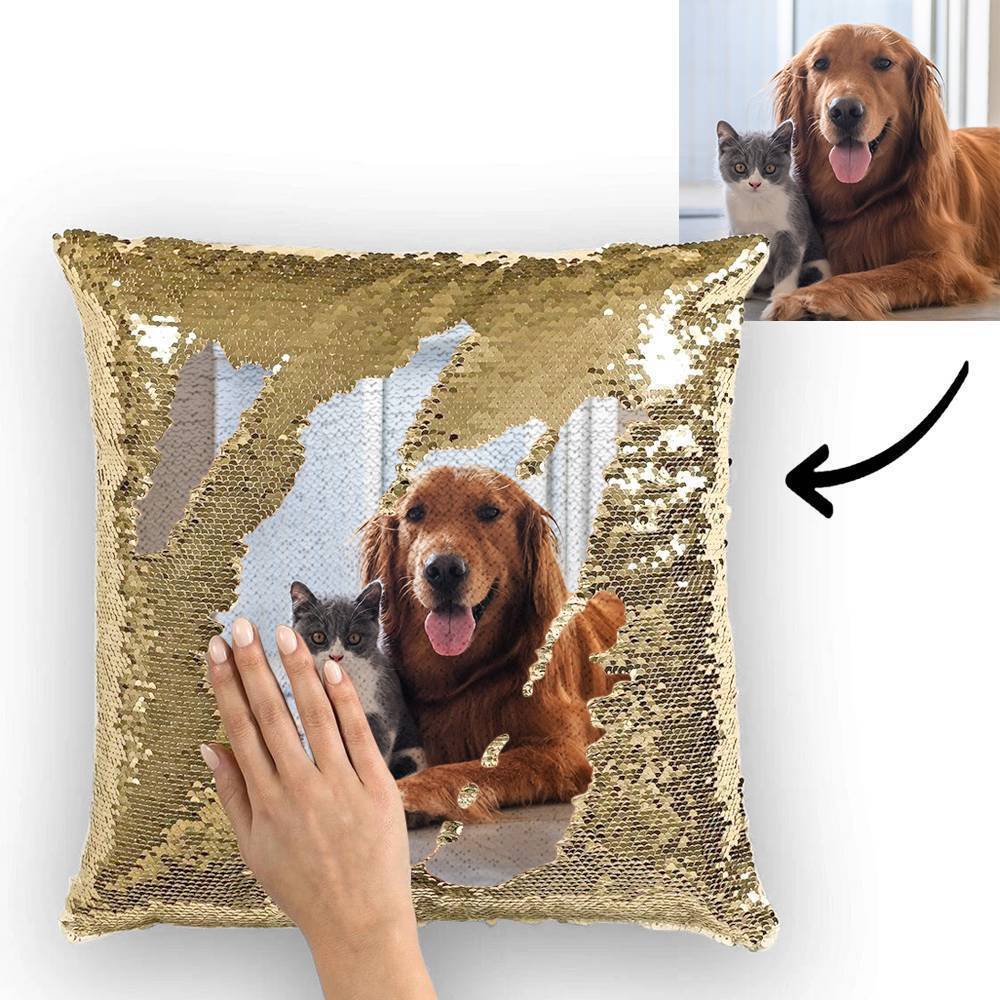 Custom Cute Dog Photo Magic Sequins Pillow Multicolor Shiny 15.75"*15.75" - faceonboxer