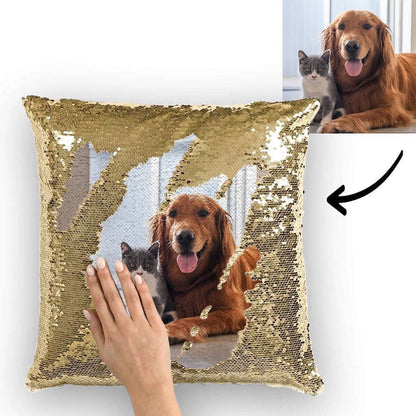 Custom Cute Dog Photo Magic Sequins Pillow Multicolor Shiny 15.75"*15.75" - faceonboxer
