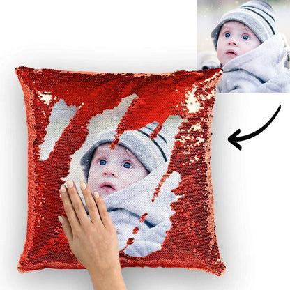 Custom Baby Photo Magic Sequins Pillow Multicolor Shiny Mermaid Pillow 15.75"*15.75" - faceonboxer