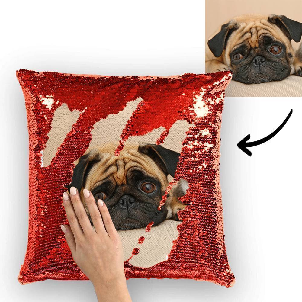Custom Cute Dog Photo Magic Sequins Pillow Multicolor Shiny 15.75"*15.75" - faceonboxer