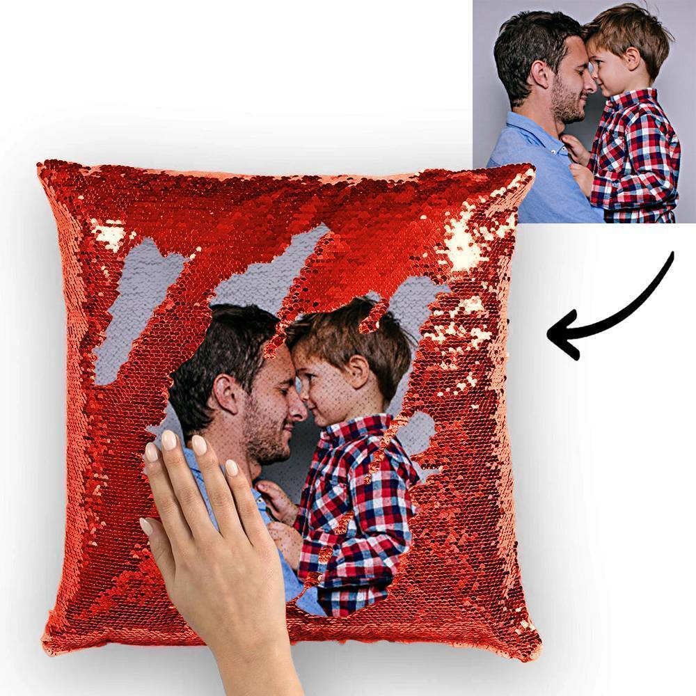 Custom Family Photo Magic Sequins Pillow Multicolor Shiny 15.75"*15.75" - faceonboxer