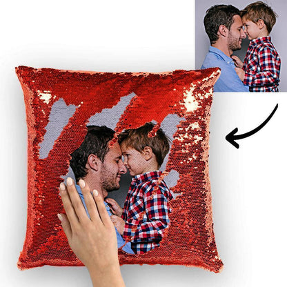 Custom Family Photo Magic Sequins Pillow Multicolor Shiny 15.75"*15.75" - faceonboxer