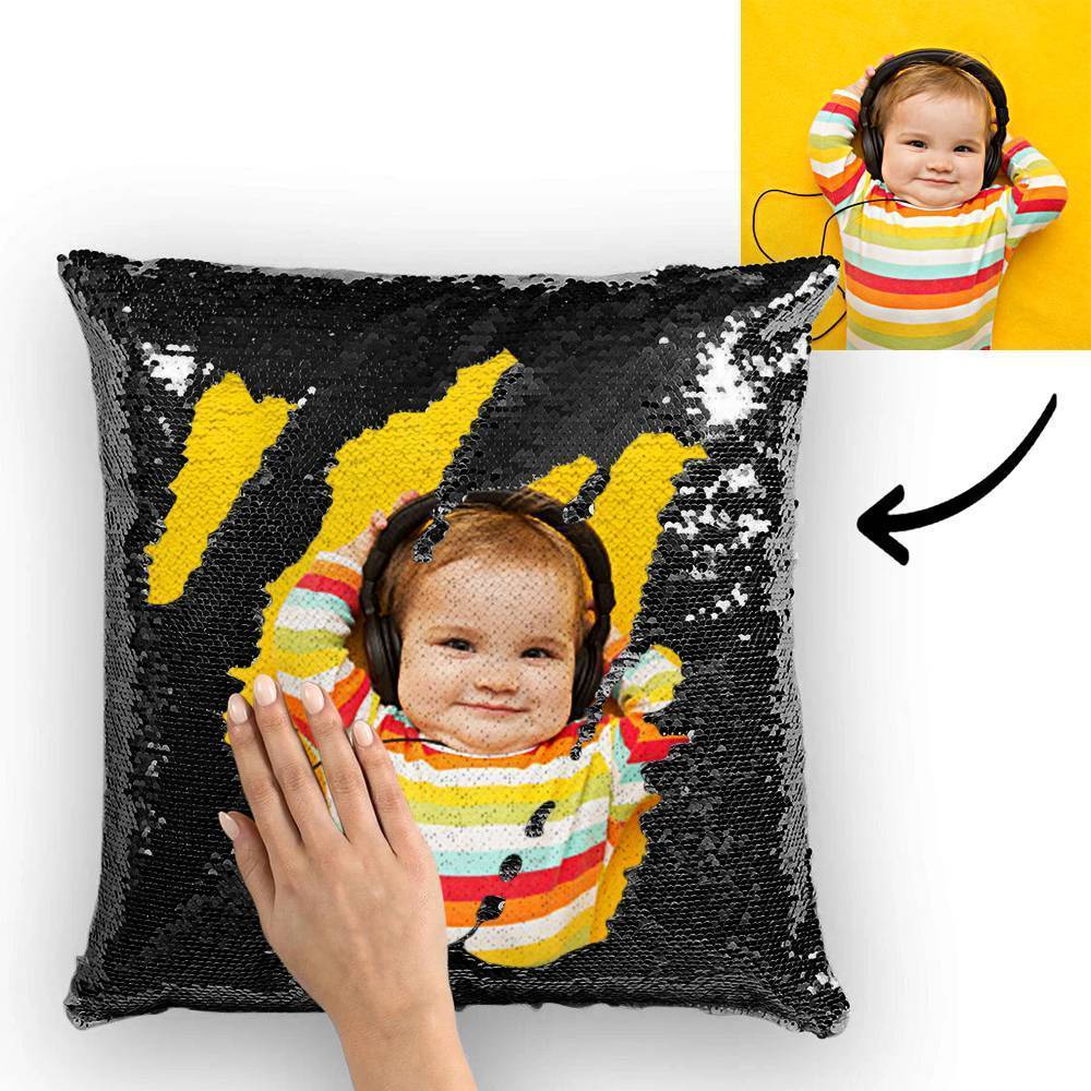 Custom Baby Photo Magic Sequins Pillow Multicolor Shiny Mermaid Pillow 15.75"*15.75" - faceonboxer