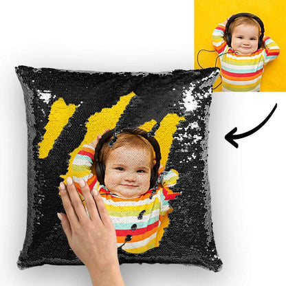 Custom Baby Photo Magic Sequins Pillow Multicolor Shiny Mermaid Pillow 15.75"*15.75" - faceonboxer
