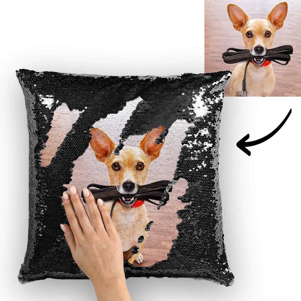 Custom Cute Dog Photo Magic Sequins Pillow Multicolor Shiny 15.75"*15.75" - faceonboxer
