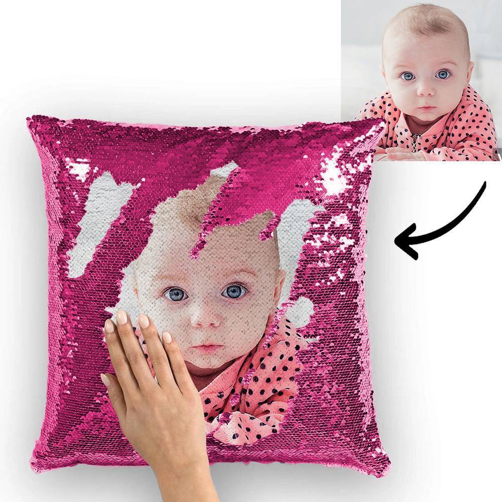 Custom Baby Photo Magic Sequins Pillow Multicolor Shiny Mermaid Pillow 15.75"*15.75" - faceonboxer