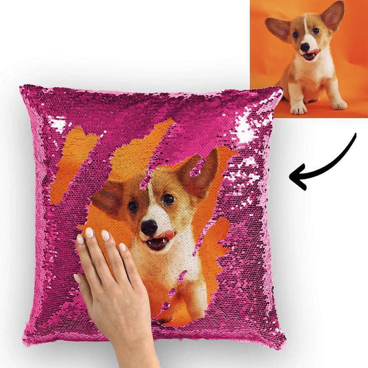 Custom Cute Dog Photo Magic Sequins Pillow Multicolor Shiny 15.75"*15.75" - faceonboxer