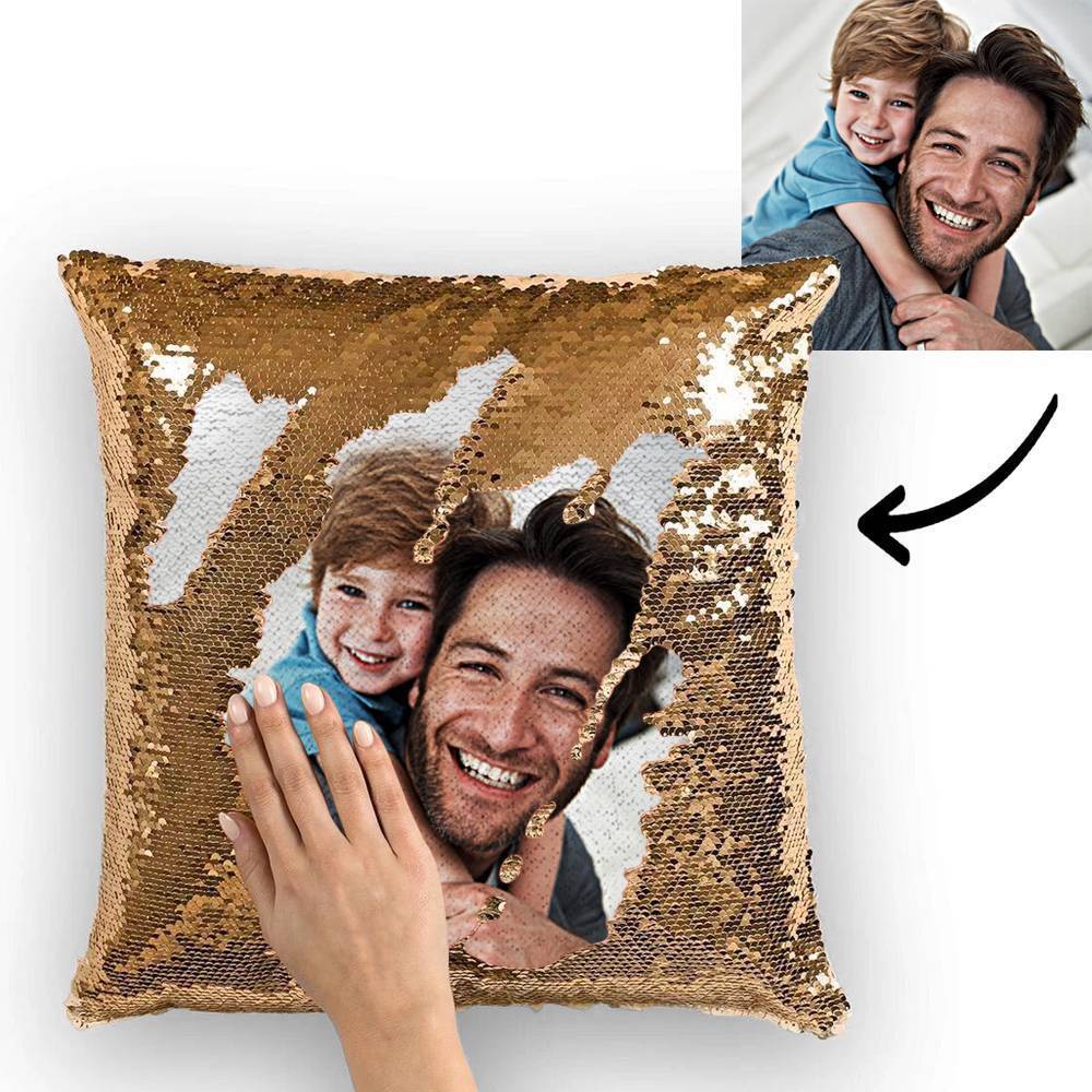 Custom Family Photo Magic Sequins Pillow Multicolor Shiny 15.75"*15.75" - faceonboxer