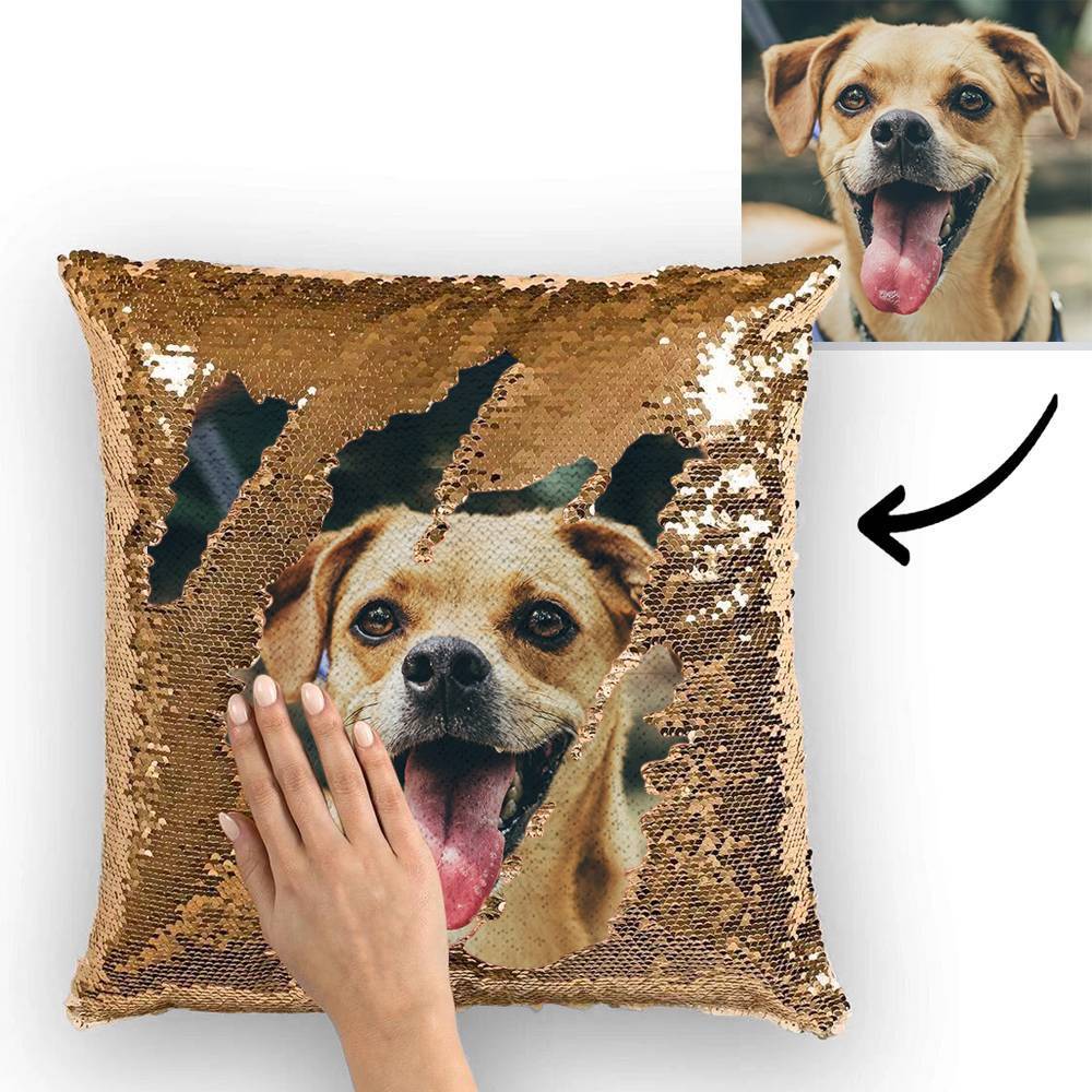 Custom Cute Dog Photo Magic Sequins Pillow Multicolor Shiny 15.75"*15.75" - faceonboxer