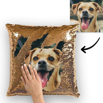 Custom Cute Dog Photo Magic Sequins Pillow Multicolor Shiny 15.75"*15.75" - faceonboxer