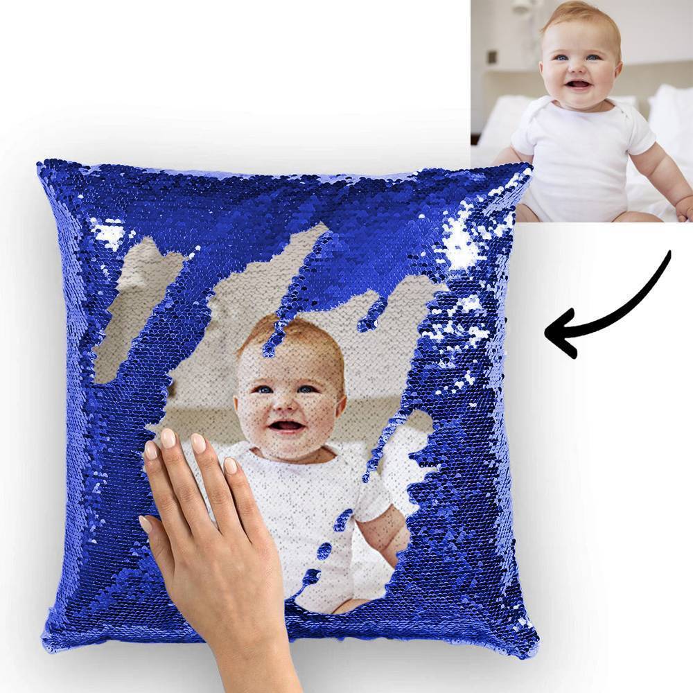 Custom Baby Photo Magic Sequins Pillow Multicolor Shiny Mermaid Pillow 15.75"*15.75" - faceonboxer