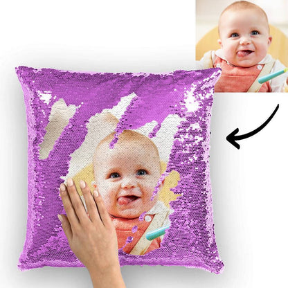 Custom Baby Photo Magic Sequins Pillow Multicolor Shiny Mermaid Pillow 15.75"*15.75" - faceonboxer