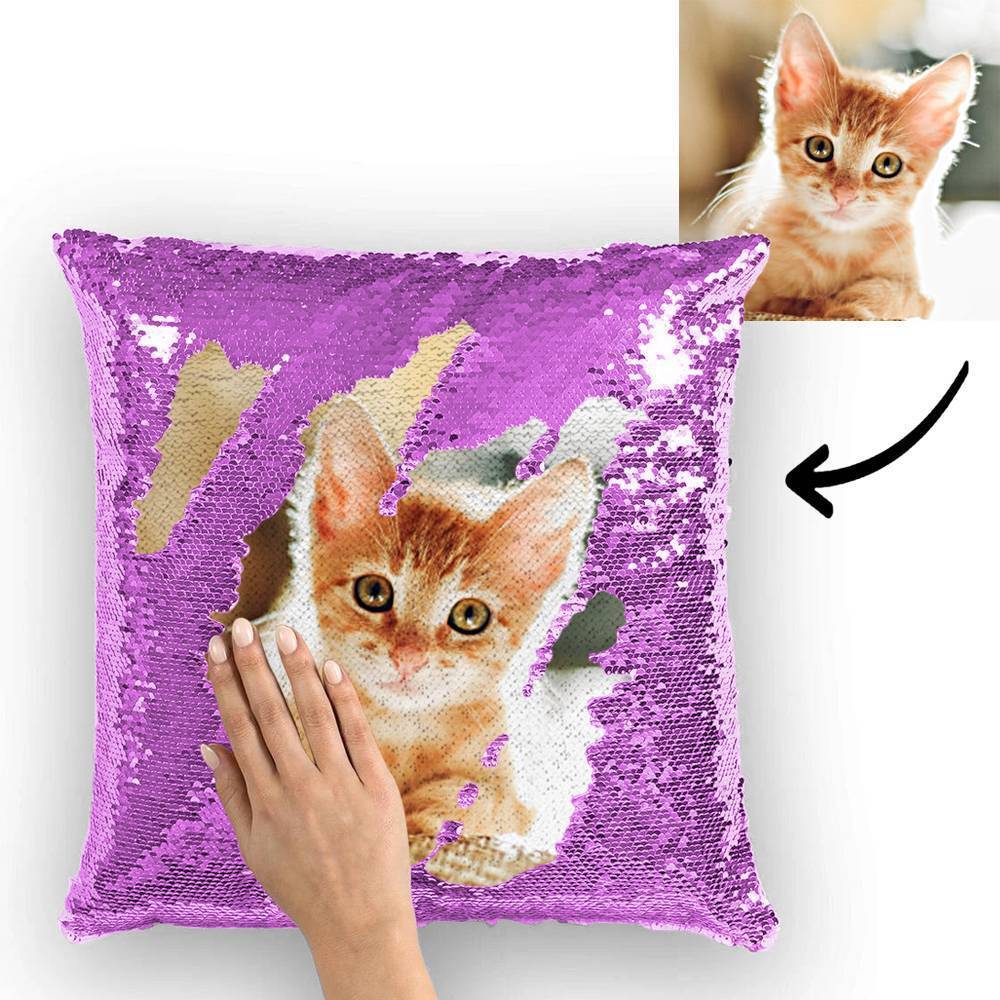 Custom Cute Dog Photo Magic Sequins Pillow Multicolor Shiny 15.75"*15.75" - faceonboxer