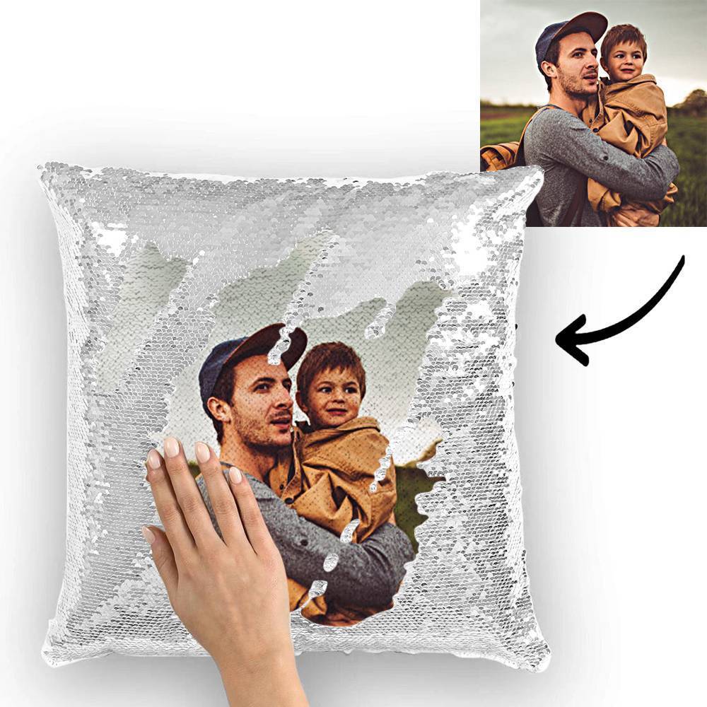Custom Family Photo Magic Sequins Pillow Multicolor Shiny 15.75"*15.75" - faceonboxer