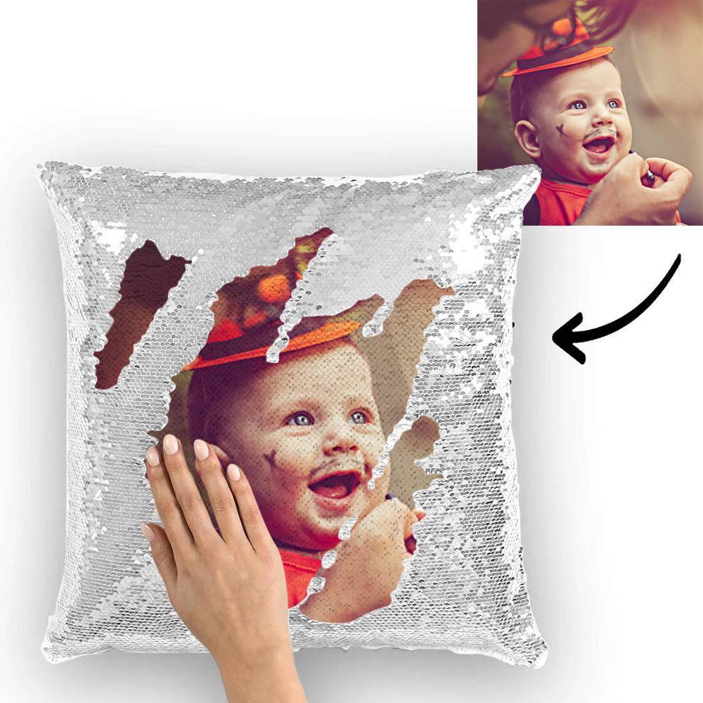 Custom Baby Photo Magic Sequins Pillow Multicolor Shiny Mermaid Pillow 15.75"*15.75" - faceonboxer