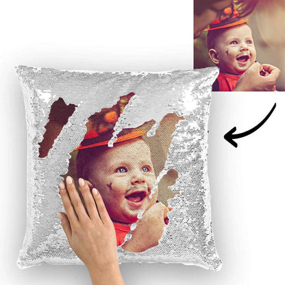 Custom Baby Photo Magic Sequins Pillow Multicolor Shiny Mermaid Pillow 15.75"*15.75" - faceonboxer